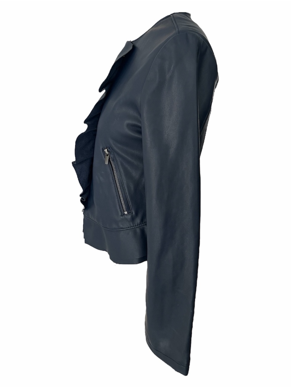 Zara Ruffled Navy Pleather Jacket - Picture 3 of 5